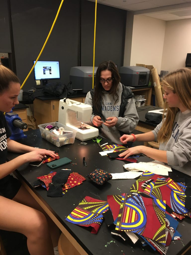 Pennington School students sew hybrid sanitary napkins for girls in a refugee camp in Malawi.PHOTO COURTESY OF THE PENNINGTON SCHOOL